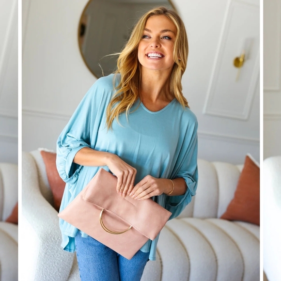 Classy Pink Fold Out Clutch with Gold Accent Handle - Picture 1 of 3